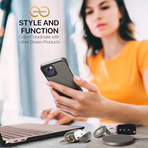 Dreem Vegan Leather Magnetic Detachable Wallet Case for iPhone 13 Grey | Built-in Phone Stand, RFID Blocking Card Holder Flip Cover, MagSafe Compatible, Gift Box [Fibonacci: Grey] - color: Grey, size: iPhone 13