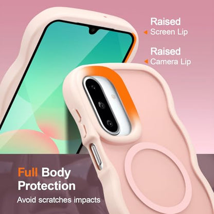 UEEBAI Magnetic for Samsung Galaxy A26 5G Case, Compatible with MagSafe, Transparent Clear Wave Frame Design Soft Edge Cover Matte Shockproof Phone Case- Pink - color: Pink, size: Samsung Galaxy A26 5G