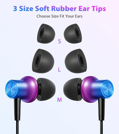 USB C Earbuds Wired Headphones Small Ear Buds with Mic for Apple/Android - color: Purple