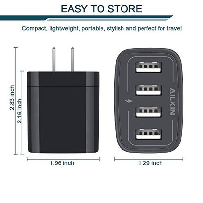 Wall Charger, USB Charger Adapter, AILKIN 4.8A 4Multi Port Fast Charging - color: Black