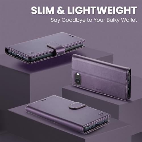 FLIPALM Wallet Case for iPhone 16e, Purple | Card Holder, RFID Blocking, PU Leather Folio Flip, Kickstand, Protective Shockproof Cover - color: Purple
