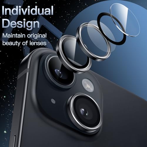 JETech Camera Lens Protector for iPhone 15/15 Plus, Midnight, 1 Set - color: Midnight