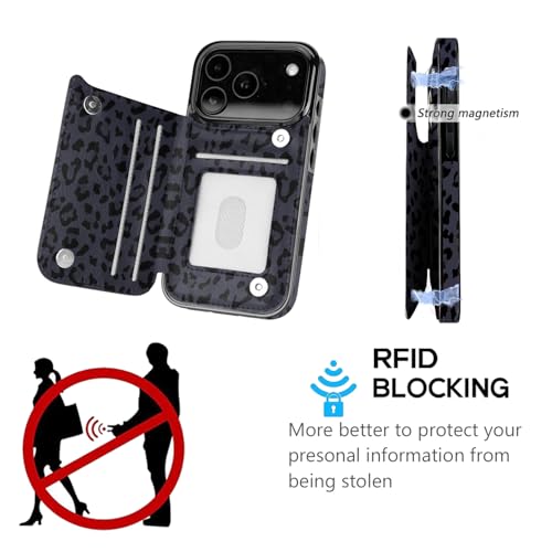 for iPhone 17 Pro Wallet Case with Card Holder,Black Purple Leopard | Flip PU Leather,Built-in Card Slots, Kickstand and Shockproof Case Cover 6.3 inch - color: Black Purple Leopard, size: iPhone 17 Pro 6.3 inch