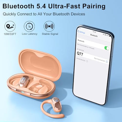 Open Ear Headphones, NEW Over Ear Earbuds with 4 ENC Noise-Canceling Mic - color: Orange