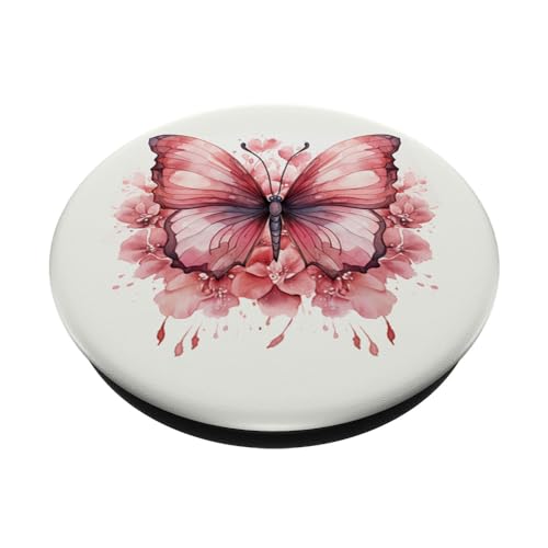 Pink Butterflies And Flowers Floral Butterfly PopSockets Adhesive PopGrip - style: Adhesive PopGrip