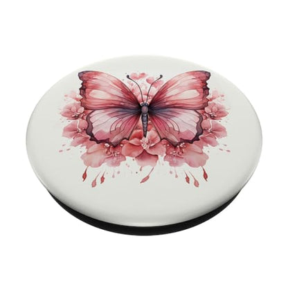Pink Butterflies And Flowers Floral Butterfly PopSockets Adhesive PopGrip - style: Adhesive PopGrip