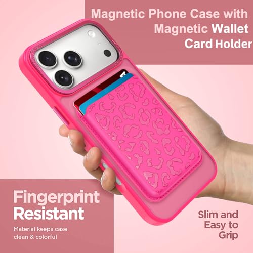 Magnetic Designed for iPhone 17 Pro Case 6.3" 2025, Hot Pink | [Compatible with Magsafe] [with Wallet & Card Holder] [Cute Cheetah Print] Slim Translucent Matte Phone Case - color: Hot Pink+Cheetah, size: iPhone 17 Pro