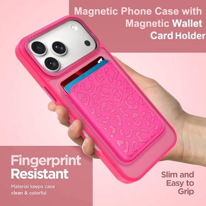 Magnetic Designed for iPhone 17 Pro Case 6.3" 2025, Hot Pink | [Compatible with Magsafe] [with Wallet & Card Holder] [Cute Cheetah Print] Slim Translucent Matte Phone Case - color: Hot Pink+Cheetah, size: iPhone 17 Pro