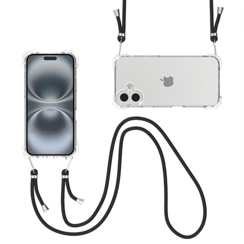 for iPhone 16 Crystal Clear Case with Detachable Adjustable Crossbody Strap, Slim Fit Shockproof Protective Phone Case with Anti-Lost Shoulder Neck Lanyard 6.1" 2024 - size: iPhone 16