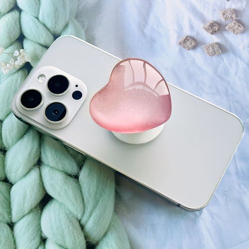 Expandiing Moblile Cell Phone Grip Heart Shape Glass Holder for Smartphones, Cellphone Collapsible Stand（ Pink