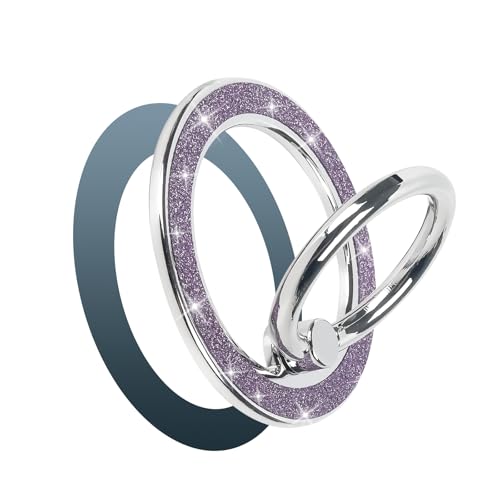 Guppy Magnetic Phone Ring Holder, Glitter Magnet Finger Ring Grip Stand Holder, 360° Rotation with Cell Phone Ring Stand, Compatible with MagSafe for iPhone 17 Pro Max 16 15 14 13 12 All-Purple - color: Purple