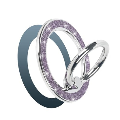 Guppy Magnetic Phone Ring Holder, Glitter Magnet Finger Ring Grip Stand Holder, 360° Rotation with Cell Phone Ring Stand, Compatible with MagSafe for iPhone 17 Pro Max 16 15 14 13 12 All-Purple - color: Purple