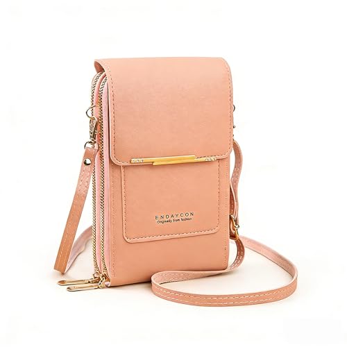 Women's Touchscreen Phone Crossbody Bag, Anti-theft Leather Phone Wallet, Perfect Holiday Gift - color: Light Pink