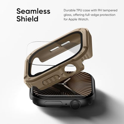 Recoppa 2 Pack Rugged Case with Screen Protector for Apple Watch Series 11 10 46mm，Tactical Military Grade Durable Shockproof Bumper Protective Cover for Men iWatch 46mm - color: Black/Desert