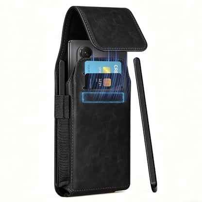 NINKI Belt Clip Holster for Samsung Galaxy Z Fold 8 Ultra 7 6 5 4 3 2 Bag with Card Holder & S Pen Slot & Stylus, Leather Cover Waist Holder Pouch for Samsung Z Fold 8 Ultra Case Holsters Belt, Black - color: Black