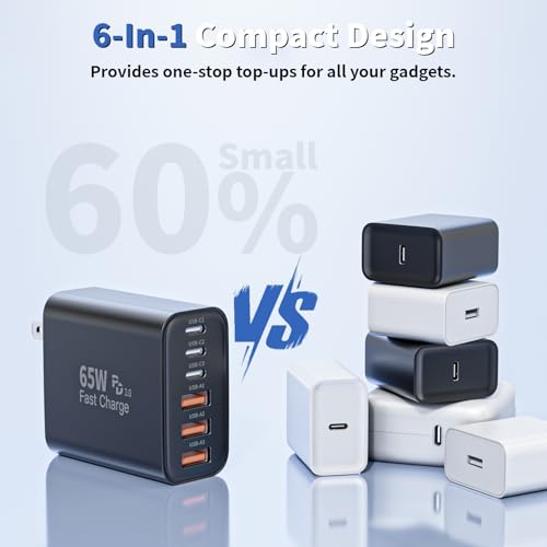 3 Pack 65W Apple USB C Charger Fast Charging,PD Power Adapter+ QC Wall Plug - color: Black, size: 3Pack