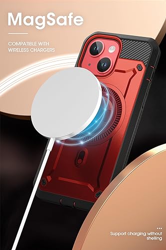 SUPCASE for iPhone 15 Case (6.1 inch), Compatible with MagSafe, Ruddy | Built-in Kickstand, 360° Rotating Belt Clip,Screen Protector, Rugged Case for iPhone 14/13,Mil-Grade Protection, UB Pro Mag - color: Red