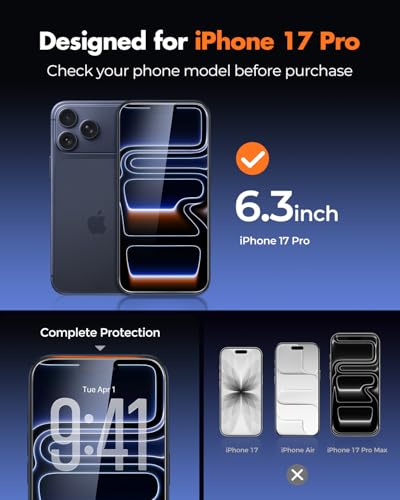 UNBREAKcable 4-Pack iPhone 17 Pro Screen Protector, 9H Hardness | 9H tempered glass | 99.99% HD clarity | Double Shatterproof|alignment frame easy install | case-friendly - size: iPhone 17 Pro