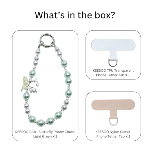 Korean-Style Pearl Butterfly Phone Charm - Luxe Hands-Free Elegance, Universally Compatible with iPhone & Android, Radiating Timeless Charm, Light Green - color: 03 Green Pearl Butterfly