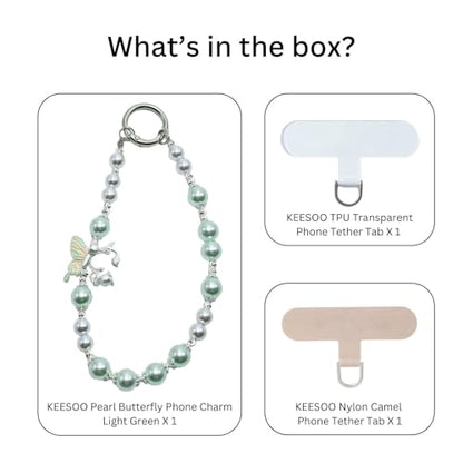 Korean-Style Pearl Butterfly Phone Charm - Luxe Hands-Free Elegance, Universally Compatible with iPhone & Android, Radiating Timeless Charm, Light Green - color: 03 Green Pearl Butterfly
