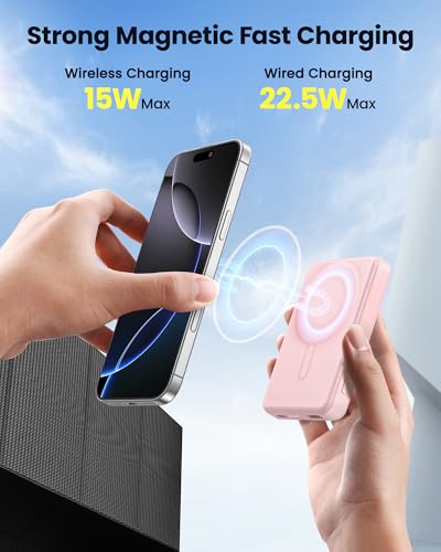 for Magsafe Battery Pack 12000mAh Magnetic Power Bank Portable Charger 20W USB C Fast Charging Wireless Charger for iPhone 17/16/15/14/13/12 - color: Pink