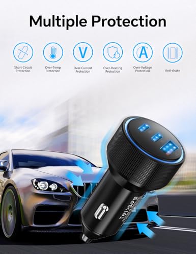 for iPhone 15/16 Pro Max Car Charger, 72W 3-Port Fast USB C Car Charger