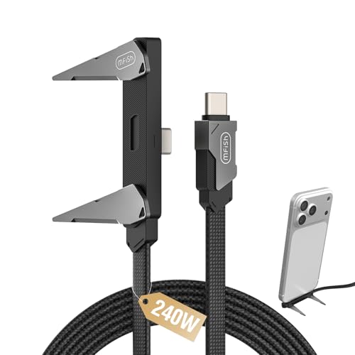 MFish 240W USB-C Cable with Foldable Stand, 3.93FT - color: Black
