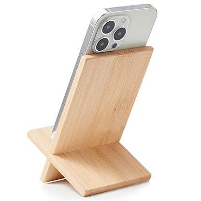 Bamboo Cell Phone Stand with Charging Hole, Detachable Wood Mobile Phone Holder for Desk Tablet Stand Wooden Desktop Dock Cradle for iPhone iPad Samsung and All Smartphones