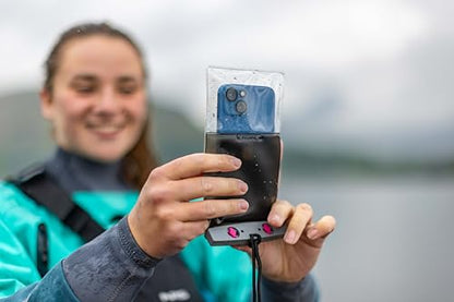 Aquapac Waterproof Phone Case, Small, Grey | iPhone and Android, Made in The UK, Hiking, Mountain Biking, Running Accessory, Floating, IPX8 certified to 30 ft deep. - color: Grey/Pink, size: Small