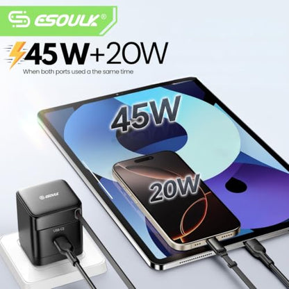 65W GaN Retractable USB-C Charger Wall Charger