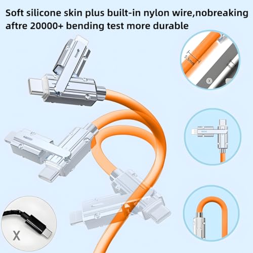 2 Pack USB C to C Cable 5ft Chubby Silicone 4 in 1 USB C Charging Cable - color: Orange+Orange
