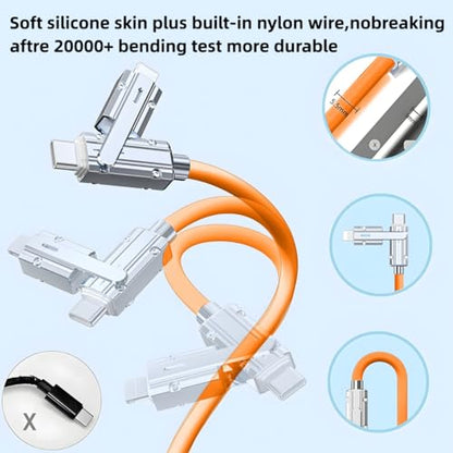 2 Pack USB C to C Cable 5ft Chubby Silicone 4 in 1 USB C Charging Cable - color: Orange+Orange