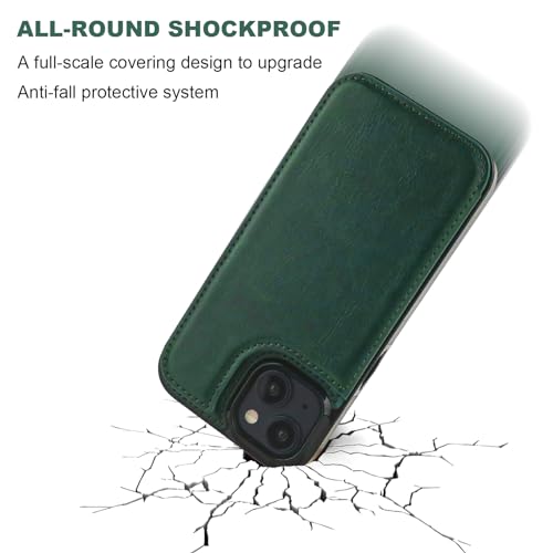 ONETOP for iPhone 15 Wallet Case with Credit Card Holder,Green | Kickstand,ID/Cash Holder,Case Wallet with Card Slots,Double Magnetic Clasp,Durable PU Leather Shockproof Cover for Women Men - color: Green