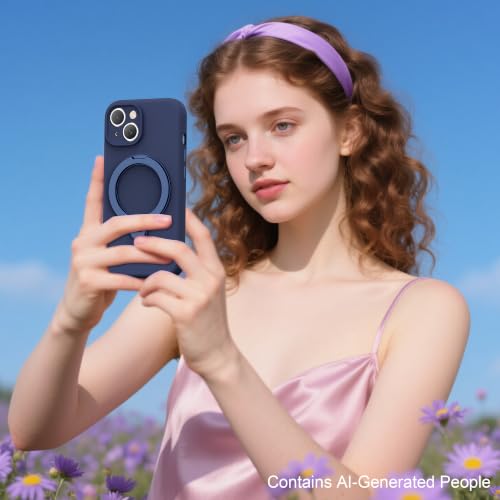 Case for iPhone 13 with 360°Spin Stand,6.1" Dark Blue | Magnetic 360°Spin Stand,Compatible with Mag-Safe,Soft Silicone 13 Case - color: Dark Blue, size: Iphone 13