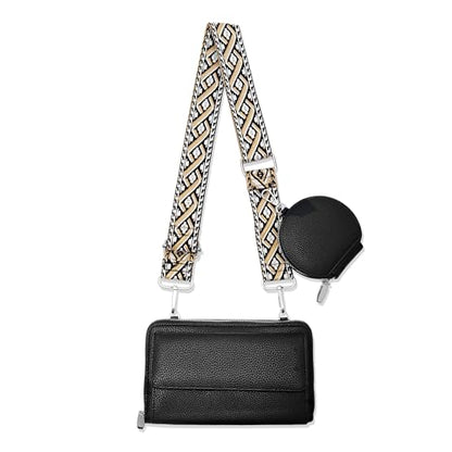 Cell Phone Crossbody Lanyard with Zipper Pouch PU Leather Crossbody Phone Bags Purses with Strap Wallet - color: Black