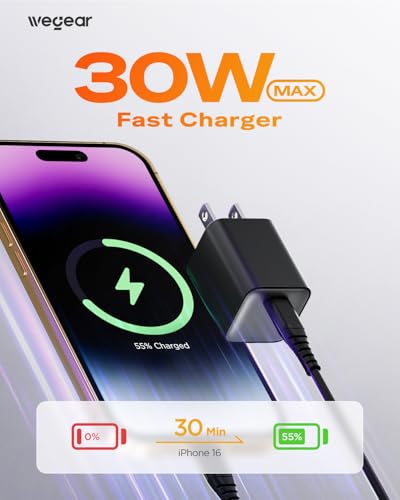 wegear 30W GaN USB C Wall Charger, Compact Charger Block with PD3.0 - color: Black, size: 1 Pack