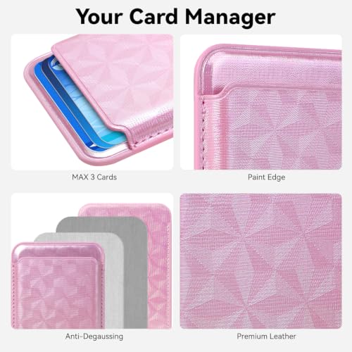 Magnetic Wallet Cell Phone Card Holder for Phone Case with Mag-Safe | Stronger Magnetic RFID Leather Phone Wallet Stick on Series of iPhone 17/16/15/14/13/12 and Pro/Promax, Holo Pink - color: Holo Pink, size: 1 Pack