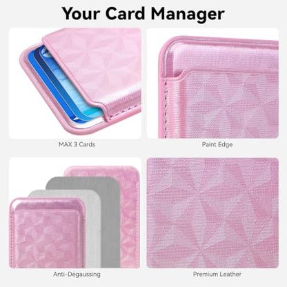 Magnetic Wallet Cell Phone Card Holder for Phone Case with Mag-Safe | Stronger Magnetic RFID Leather Phone Wallet Stick on Series of iPhone 17/16/15/14/13/12 and Pro/Promax, Holo Pink - color: Holo Pink, size: 1 Pack