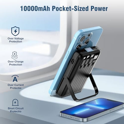 for Magsafe Battery Pack,10000mAh Magnetic Power Bank 22.5W PD Fast Charging with LED Display,Wireless Portable Charger with Built-in Cables and Stand for iPhone 17/16/15/14/13/12/Pro/Pro Max - color: Black-2
