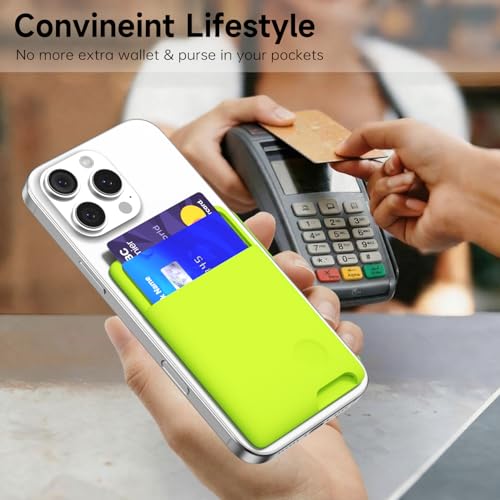 oakxco Phone Wallet Stick On, Secure Phone Card Holder Silicone, Adhesive Pocket Sleeve ID Credit Card, Slim Thin Card Case for Men Women Cute, Compatible with Apple iPhone Samsung Pixel, Neon Green - color: Neon Green