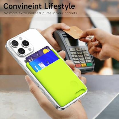 oakxco Phone Wallet Stick On, Secure Phone Card Holder Silicone, Adhesive Pocket Sleeve ID Credit Card, Slim Thin Card Case for Men Women Cute, Compatible with Apple iPhone Samsung Pixel, Neon Green - color: Neon Green