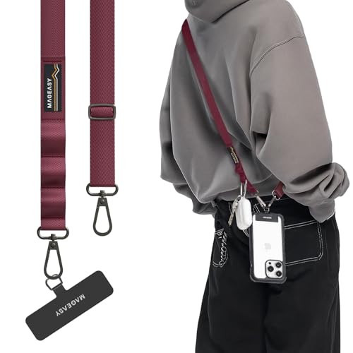 MAGEASY Rover iPhone Lanyard Crossbody with Tether Tab & Attachment Loop, Adjustable Anti Theft Phone Strap for Samsung Google Pixel, 20mm Neck Shoulder Lanyard, Holds 55lb (Dual Clip, Burgundy) - color: Burgundy, size: Dual Clip
