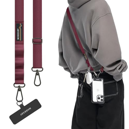 MAGEASY Rover iPhone Lanyard Crossbody with Tether Tab & Attachment Loop, Adjustable Anti Theft Phone Strap for Samsung Google Pixel, 20mm Neck Shoulder Lanyard, Holds 55lb (Dual Clip, Burgundy) - color: Burgundy, size: Dual Clip
