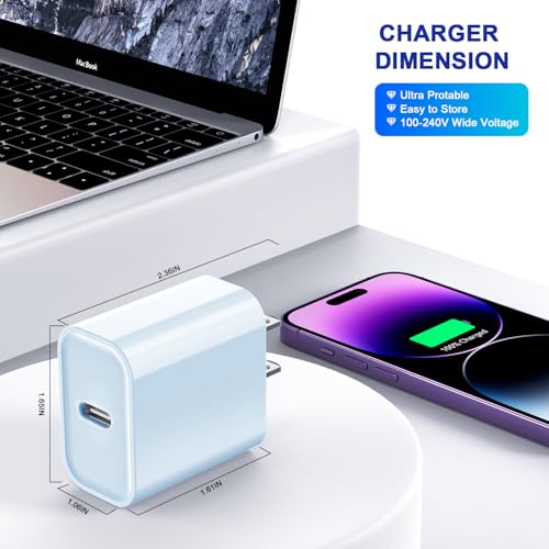 3Pack iPhone 17/16/15 Charge Block,USB C Charger, Blue Charger Adapter Plug - color: Blue