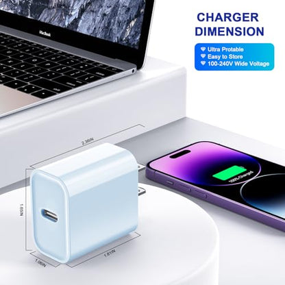 3Pack iPhone 17/16/15 Charge Block,USB C Charger, Blue Charger Adapter Plug - color: Blue