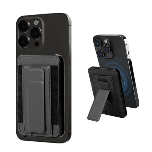 Magnetic Card Wallet for Phone,for Magsafe Wallet Quick Access to Cards,Pop up Credit Card Holder with RFID Blocking,Adjustable Phone Stand for iPhone 16/15/14/13/12 Series (Black) - color: Leather Stand w/Elastic - Jet Black