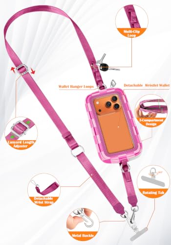 takyu Phone Strap Crossbody with Detachable RFID Wallet - color: Magenta Light Pink Checkered