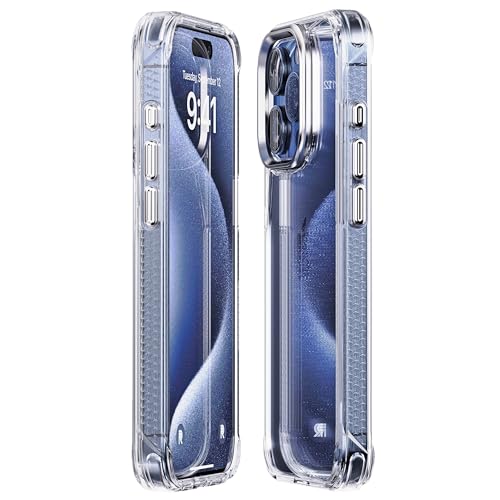 REBEL iPhone 15 Pro Clear Case [Crystal Series Gen-5] Transparent, Dual Anti-Scratch, Non-Yellowing PC, Protective Shockproof Bumpers, Metal Lens & Buttons, 6.1 Inch Phone 2023 (Clear, No Magnet) - color: Crystal Clear, No MagSafe, size: iPhone 15 Pro