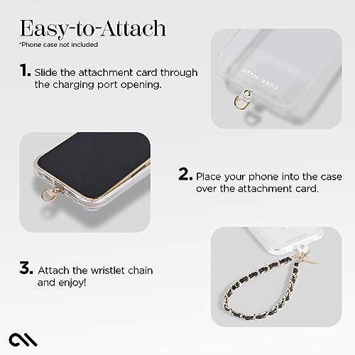Case-Mate Phone Charm Wrist Strap - Gold Chain/Black Leather | Detachable Anti-Theft Phone Strap - Hands-Free iPhone Wrist Strap for Women - Phone Chain Wristlet for Galaxy, Pixel & More - color: Black Leather