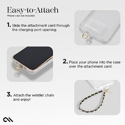 Case-Mate Phone Charm Wrist Strap - Gold Chain/Black Leather | Detachable Anti-Theft Phone Strap - Hands-Free iPhone Wrist Strap for Women - Phone Chain Wristlet for Galaxy, Pixel & More - color: Black Leather